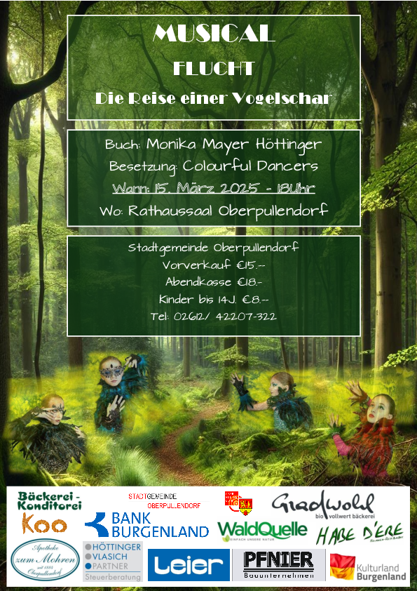 Plakat mit Termin, Info, Waldillustration