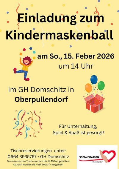 gelbes Plakat mit Termin und Details, Abbildungen Clown, Luftballons gelbes Plakat mit Termin und Details, Abbildungen Clown, Luftballons