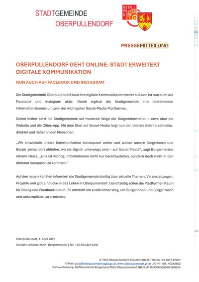 Presseaussendung mit Logo und Details Presseaussendung mit Logo und Details