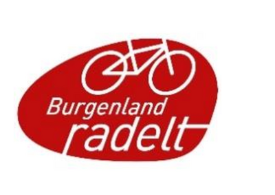 [Translate to Ungarisch:] Logo Burgenland radelt Roter Kreis mit weißem Rad und Schrift