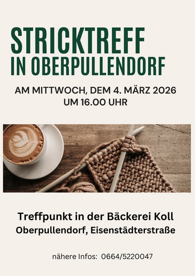 Plakat mit Termin und Details, Abbildung Kaffee und Sttrickerei Plakat mit Termin und Details, Abbildung Kaffee und Sttrickerei