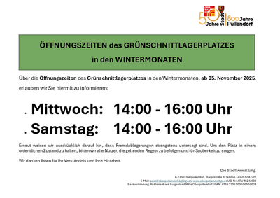 Plakat mit neuen Öffnungszeiten im Winter Plakat mit neuen Öffnungszeiten im Winter